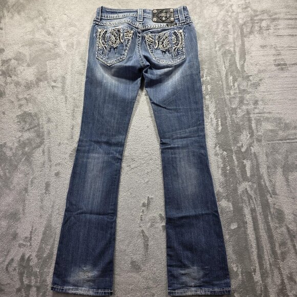 Miss Me Jeans Womens 25 Blue Bootcut Embroidered Rhinestone Bling Stretch Denim - Picture 1 of 11